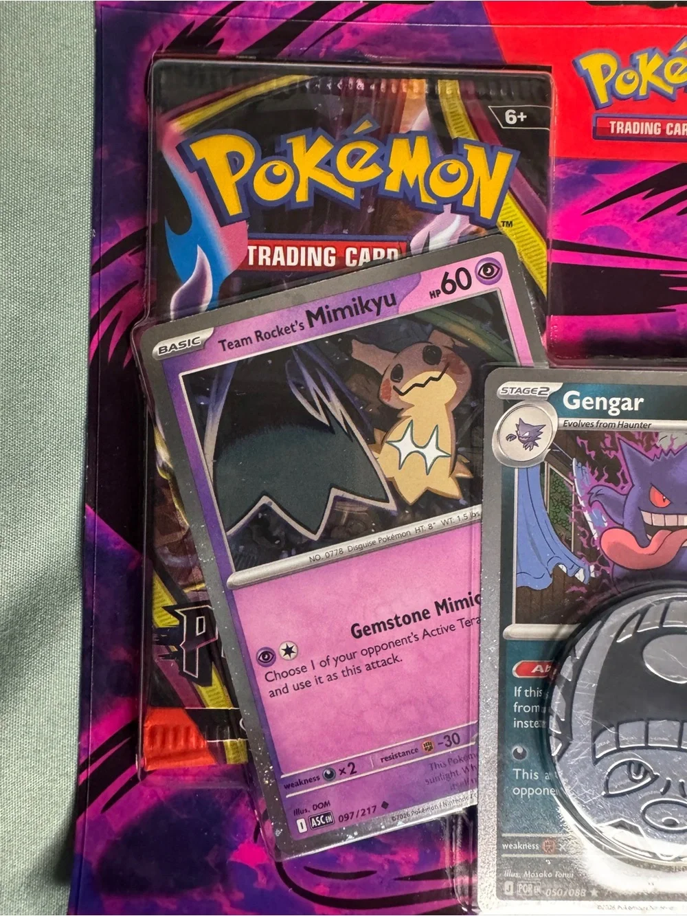 Pokemon TCG Gengar Marshmallow Mimikyu 2 pack Blister coin